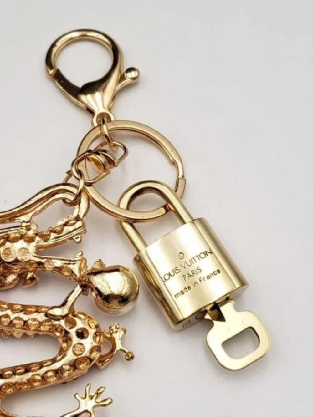 Louis Vuitton Gold Padlock Key 🔒 Authentic LV Charm + Unbranded Dragon Keychain
